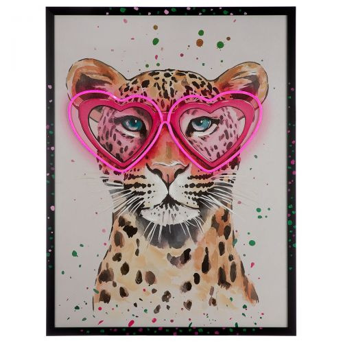 Bild (LED), rechteckig, "Leo Love", Leopardmotiv, Leinwand, mehrfarbig