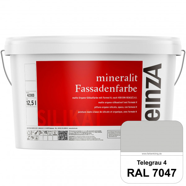einzA mineralit Fassadenfarbe (RAL 7047 Telegrau 4) wetterbeständige & streichfertige Silikatfarbe