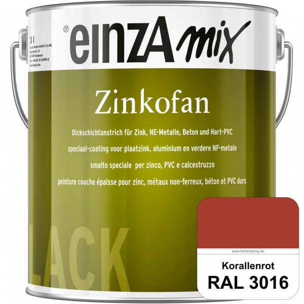 einzA Zinkofan (RAL 3016 Korallenrot) Hoch wetterbeständiges "Dickschicht-1-Topf-System"