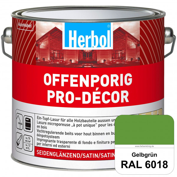 Herbol Offenporig Pro-Décor (RAL 6018 Gelbgrün) Hochwertige Ein-Topf-Holzlasur mit 2-Phasen-UV-Schut