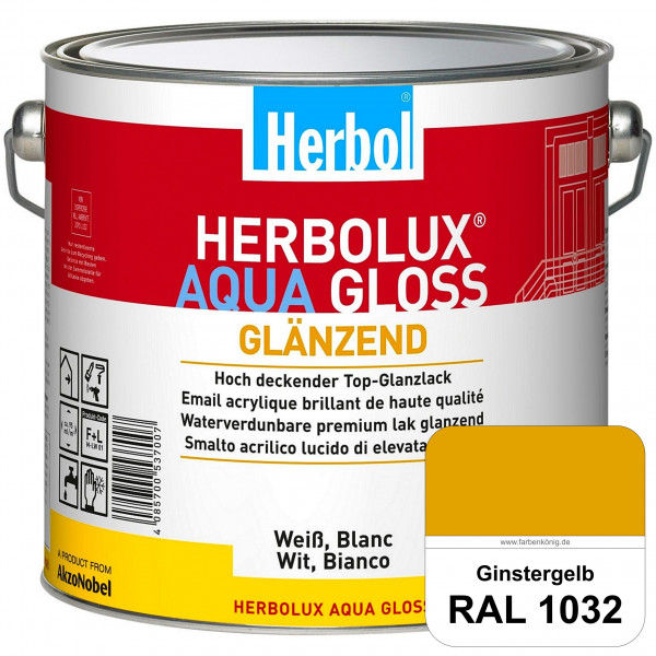 Herbolux Aqua Gloss (RAL 1032 Ginstergelb) Wasserverdünnbarer Top-Glanzlack (Innen)