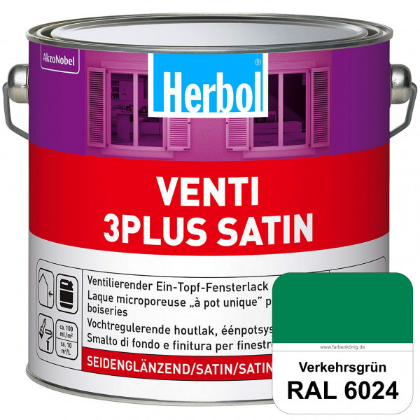 Venti 3Plus Satin (RAL 6024 Verkehrsgrün) feuchtigkeitregulierender & seidenglänzender Ein-Topf-Fens
