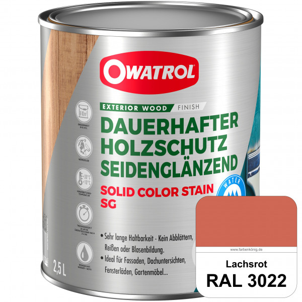 Solid Color Stain SG (RAL 3022 Lachsrot) deckende und seidenglänzende Wetterschutzfarbe außen