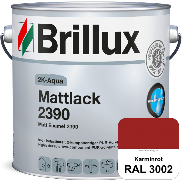 2K-Aqua Mattlack 2390 (RAL 3002 Karminrot) mechanisch und chemisch hoch belastbar für außen & innen