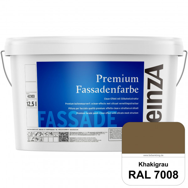 einzA Premium Fassadenfarbe (RAL 7008 Khakigrau) Hochwertige Fassadenfarbe mit Clean-Effekt