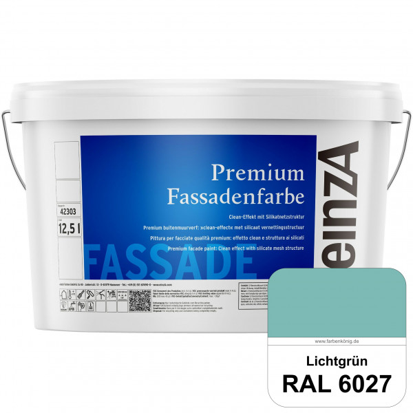 einzA Premium Fassadenfarbe (RAL 6027 Lichtgrün) Hochwertige Fassadenfarbe mit Clean-Effekt