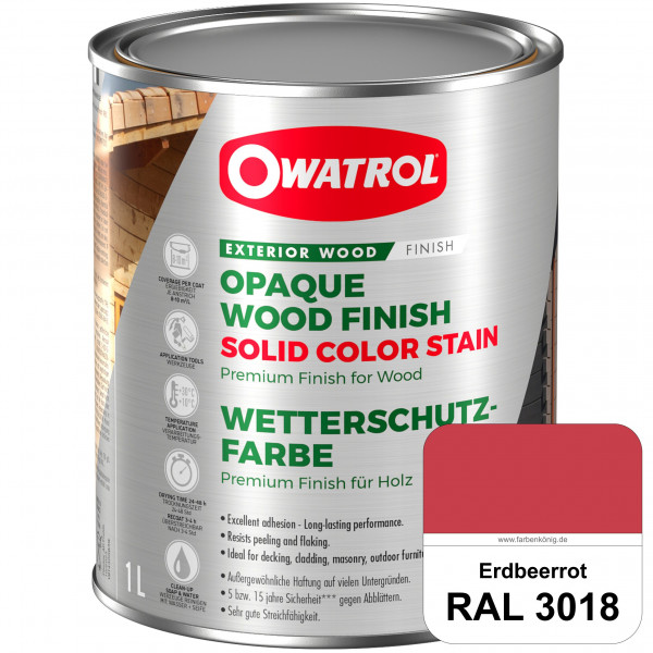 Solid Color Stain (RAL 3018 Erdbeerrot) deckende und matte Wetterschutzfarbe außen