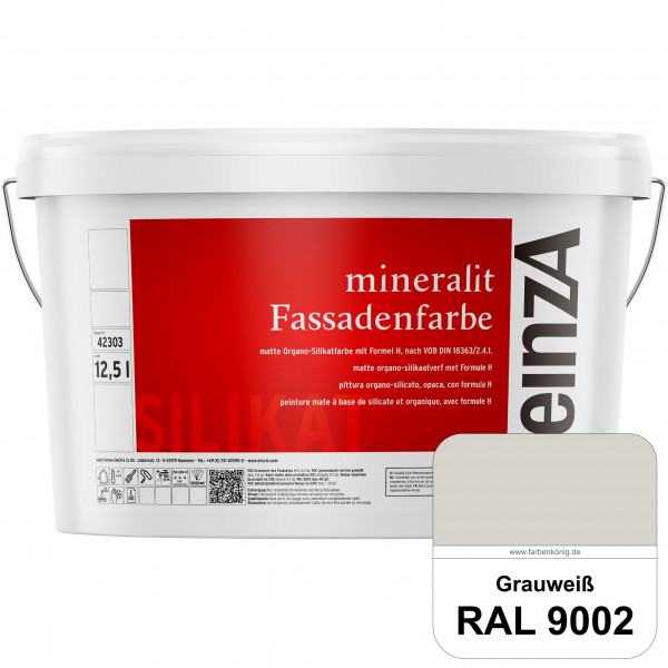 einzA mineralit Fassadenfarbe (RAL 9002 Grauweiß) wetterbeständige & streichfertige Silikatfarbe