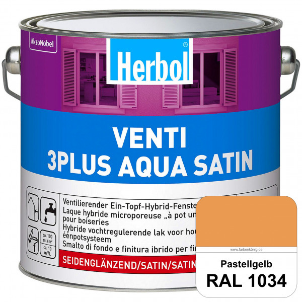 Venti 3Plus Aqua Satin (RAL 1034 Pastellgelb) wasserbasierter & feuchtigkeitregulierender Ein-Topf-F