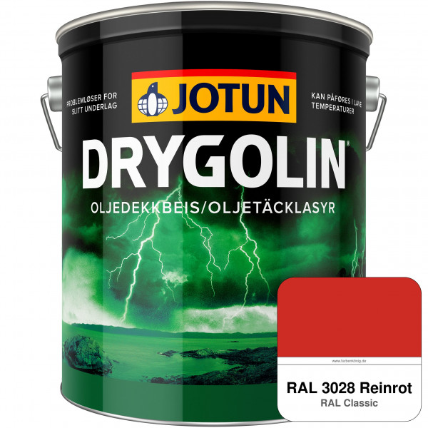 DRYGOLIN Oljedekkbeis - Deckende & wetterbeständige Öllasur für Außen (RAL 3028 Reinrot)