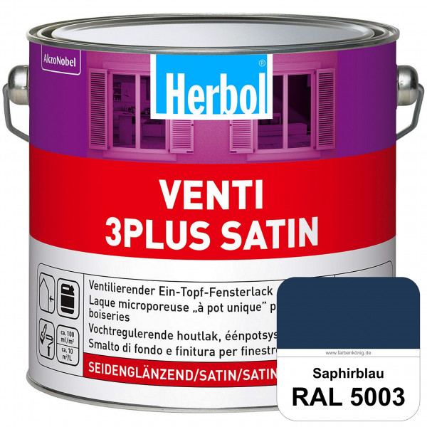 Venti 3Plus Satin (RAL 5003 Saphirblau) feuchtigkeitregulierender & seidenglänzender Ein-Topf-Fenste