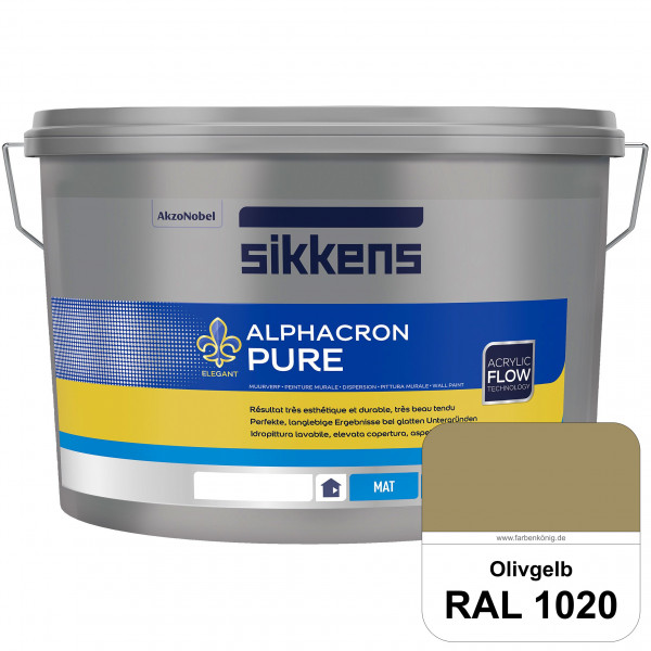 Alphacron Pure (RAL 1020 Olivgelb) Edelmatte & hochertige Premium Wandfarbe für glatte Untergründe.