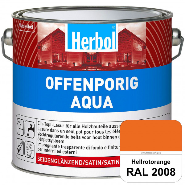 Offenporig Aqua (RAL 2008 Hellrotorange) Wasserverdünnbar & hochwertige Ein-Topf-Holzlasur - Feuchte
