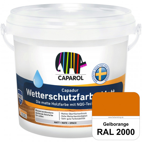 Capadur Wetterschutzfarbe Matt (RAL 2000 Gelborange) matte Holzfarbe mit NQG-Technologie für außen