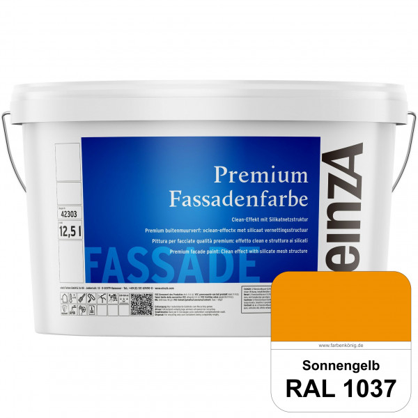 einzA Premium Fassadenfarbe (RAL 1037 Sonnengelb) Hochwertige Fassadenfarbe mit Clean-Effekt