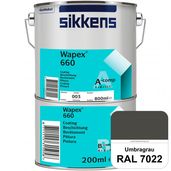 Wapex 660 Set (RAL 7022 Umbragrau) seidenglänzende 2K-Epoxidharzlack für Böden & Wände (innen)