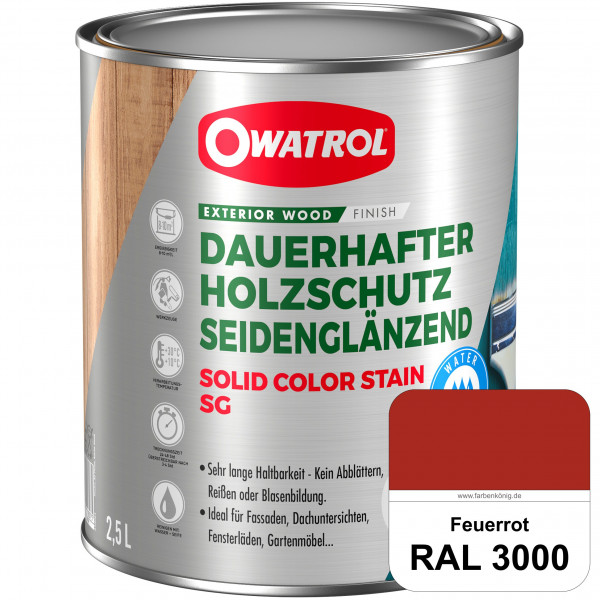 Solid Color Stain SG (RAL 3000 Feuerrot) deckende und seidenglänzende Wetterschutzfarbe außen