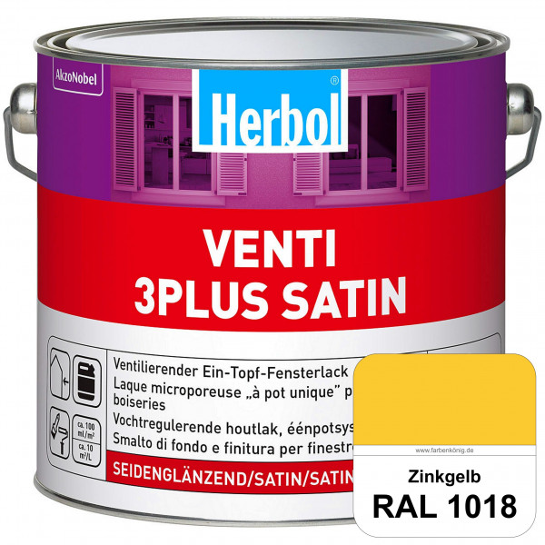 Venti 3Plus Satin (RAL 1018 Zinkgelb) feuchtigkeitregulierender & seidenglänzender Ein-Topf-Fensterl