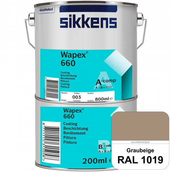 Wapex 660 Set (RAL 1019 Graubeige) seidenglänzende 2K-Epoxidharzlack für Böden & Wände (innen)