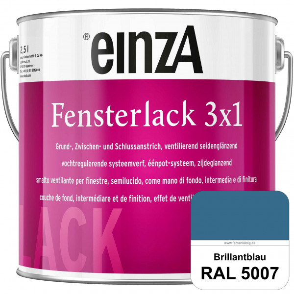 einzA Fensterlack 3 x 1 (RAL 5007 Brillantblau) wetterbeständiger & seidenglänzender Fensterlack