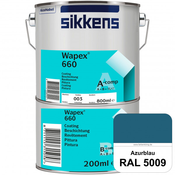 Wapex 660 Set (RAL 5009 Azurblau) seidenglänzende 2K-Epoxidharzlack für Böden & Wände (innen)