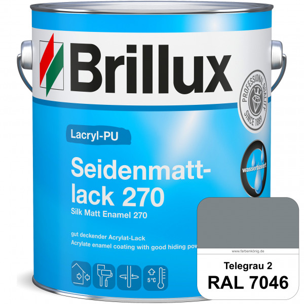 Lacryl-PU Seidenmattlack 270 (RAL 7046 Telegrau 2) PU-verstärkt (wasserbasiert) für außen und innen