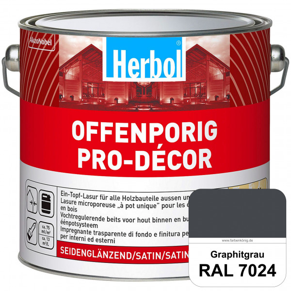 Herbol Offenporig Pro-Décor (RAL 7024 Graphitgrau) Hochwertige Ein-Topf-Holzlasur mit 2-Phasen-UV-Sc