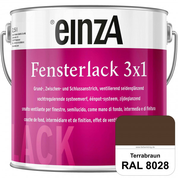 einzA Fensterlack 3 x 1 (RAL 8028 Terrabraun) wetterbeständiger & seidenglänzender Fensterlack