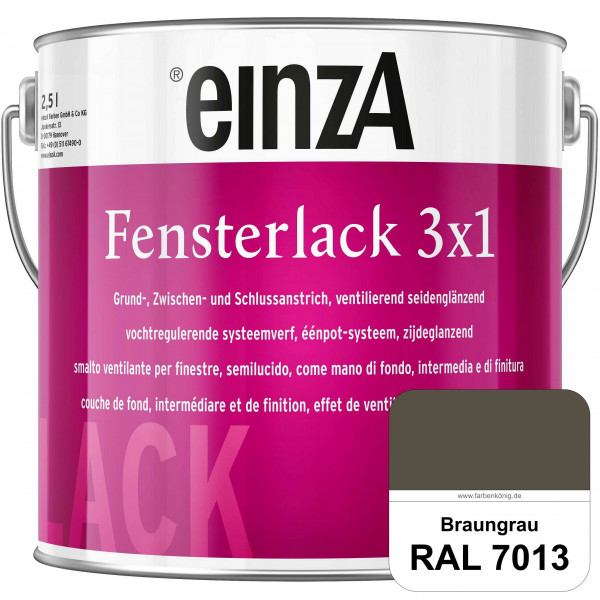 einzA Fensterlack 3 x 1 (RAL 7013 Braungrau) wetterbeständiger & seidenglänzender Fensterlack