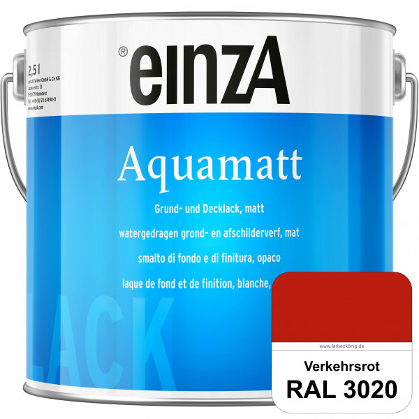 einzA Aquamatt (RAL 3020 Verkehrsrot) Wasserverdünnbare Vorstreichfarbe & matte Lackfarbe