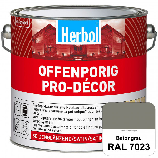 Herbol Offenporig Pro-Décor (RAL 7023 Betongrau) Hochwertige Ein-Topf-Holzlasur mit 2-Phasen-UV-Schu