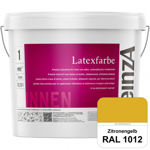 einzA Latexfarbe Premium (RAL 1012 Zitronengelb) Hochwertige scheuerbeständige seidenglänzende Latex