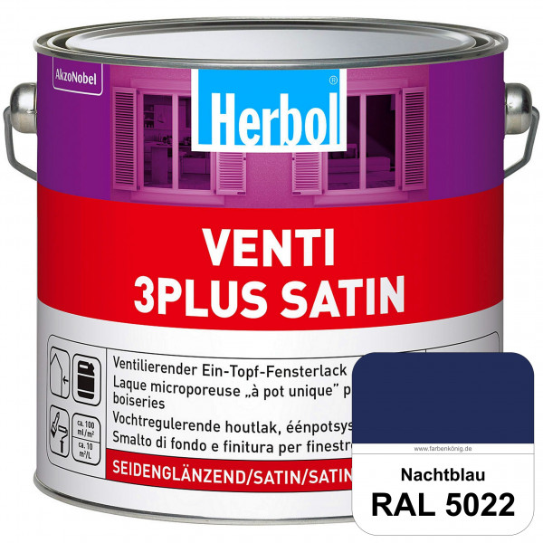 Venti 3Plus Satin (RAL 5022 Nachtblau) feuchtigkeitregulierender & seidenglänzender Ein-Topf-Fenster