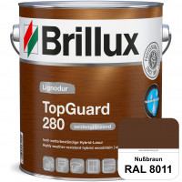 TopGuard 280 (RAL 8011 Nussbraun) wasserbasierte, wetterbeständige und seidenglänzende Hybridlasur (