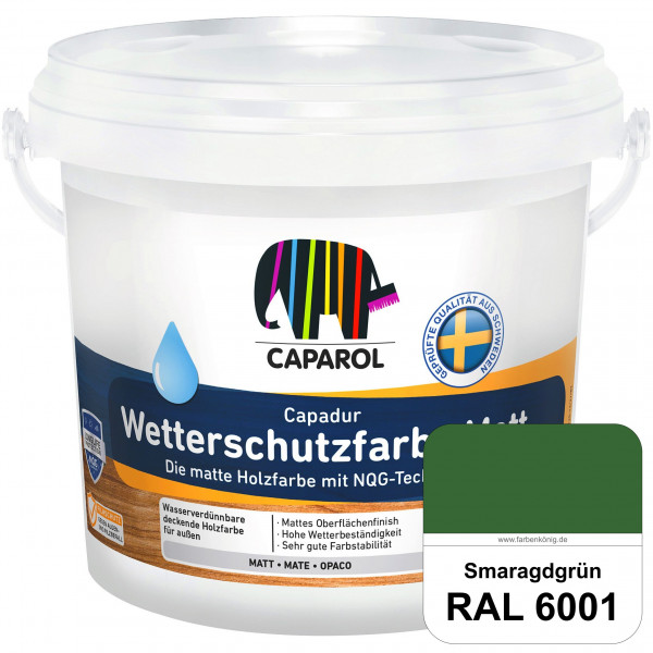 Capadur Wetterschutzfarbe Matt (RAL 6001 Smaragdgrün) matte Holzfarbe mit NQG-Technologie für außen
