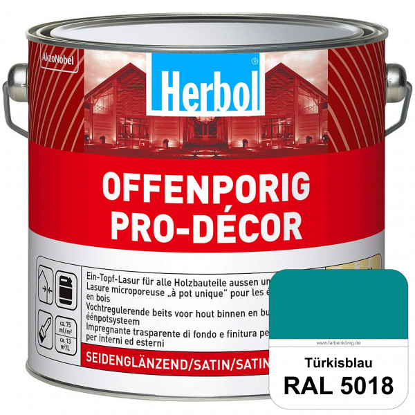 Herbol Offenporig Pro-Décor (RAL 5018 Türkisblau) Hochwertige Ein-Topf-Holzlasur mit 2-Phasen-UV-Sch