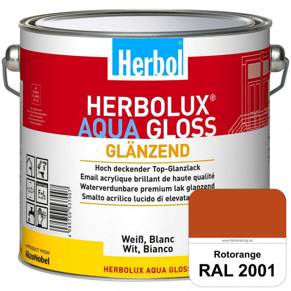 Herbolux Aqua Gloss (RAL 2001 Rotorange) Wasserverdünnbarer Top-Glanzlack (Innen)