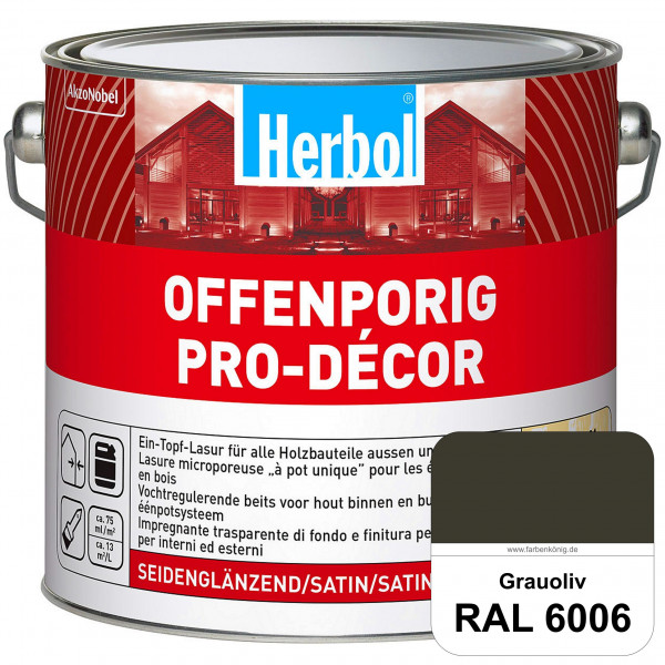 Herbol Offenporig Pro-Décor (RAL 6006 Grauoliv) Hochwertige Ein-Topf-Holzlasur mit 2-Phasen-UV-Schut