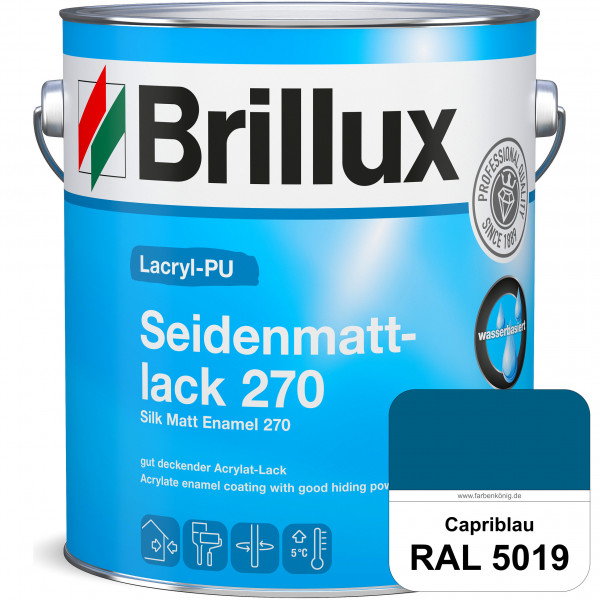 Lacryl-PU Seidenmattlack 270 (RAL 5019 Capriblau) PU-verstärkt (wasserbasiert) für außen und innen