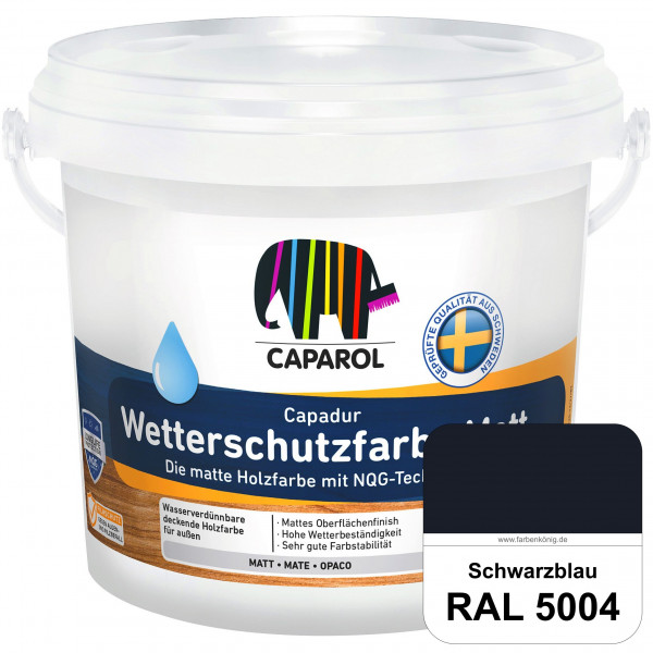 Capadur Wetterschutzfarbe Matt (RAL 5004 Schwarzblau) matte Holzfarbe mit NQG-Technologie für außen