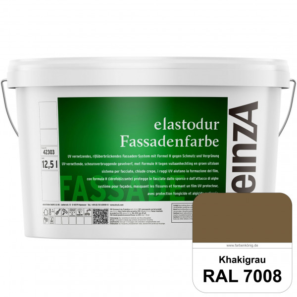 einzA elastodur Fassadenfarbe (RAL 7008 Khakigrau) UV-vernetzendes & rissüberbrückendes Fassadenfarb