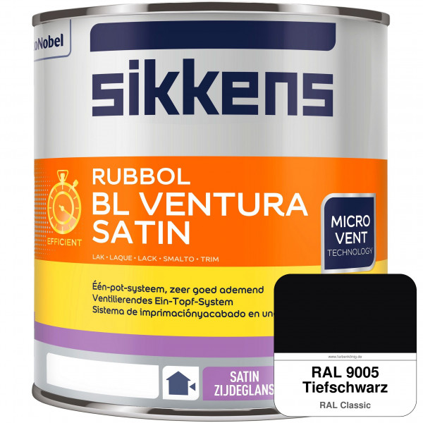 Rubbol BL Ventura Satin NEU (RAL 9005 Tiefschwarz) Seidenglanzlack (wasserbasiert) Fenster außen