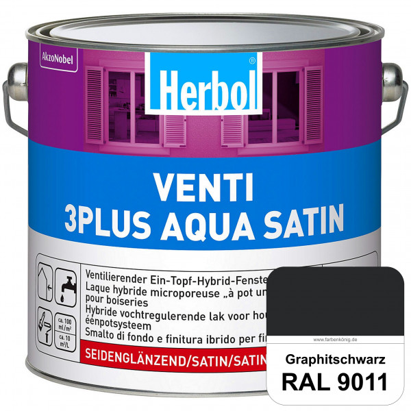 Venti 3Plus Aqua Satin (RAL 9011 Graphitschwarz) wasserbasierter & feuchtigkeitregulierender Ein-Top
