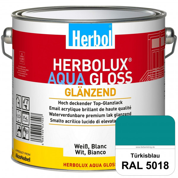 Herbolux Aqua Gloss (RAL 5018 Türkisblau) Wasserverdünnbarer Top-Glanzlack (Innen)