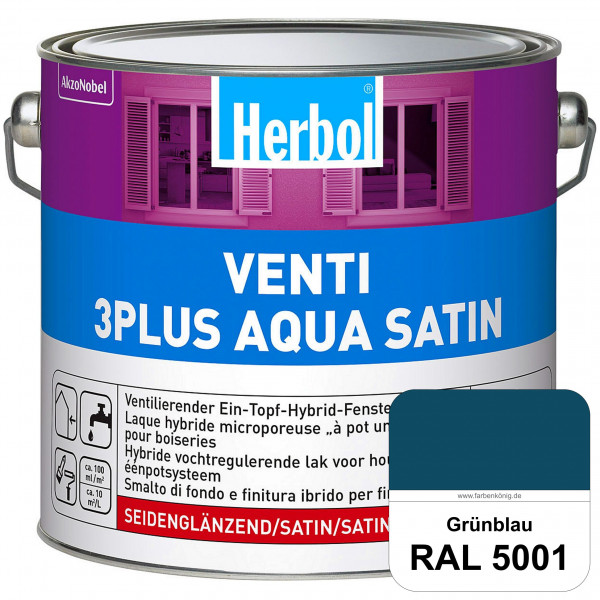 Venti 3Plus Aqua Satin (RAL 5001 Grünblau) wasserbasierter & feuchtigkeitregulierender Ein-Topf-Fens