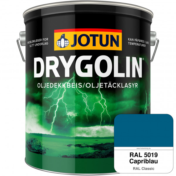DRYGOLIN Oljedekkbeis - Deckende & wetterbeständige Öllasur für Außen (RAL 5019 Capriblau)