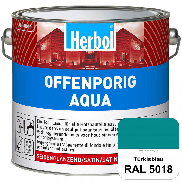 Offenporig Aqua (RAL 5018 Türkisblau) Wasserverdünnbar & hochwertige Ein-Topf-Holzlasur - Feuchtesch