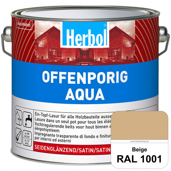 Offenporig Aqua (RAL 1001 Beige) Wasserverdünnbar & hochwertige Ein-Topf-Holzlasur - Feuchteschutz (
