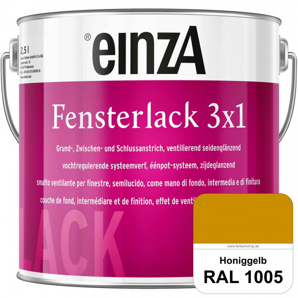 einzA Fensterlack 3 x 1 (RAL 1005 Honiggelb) wetterbeständiger & seidenglänzender Fensterlack