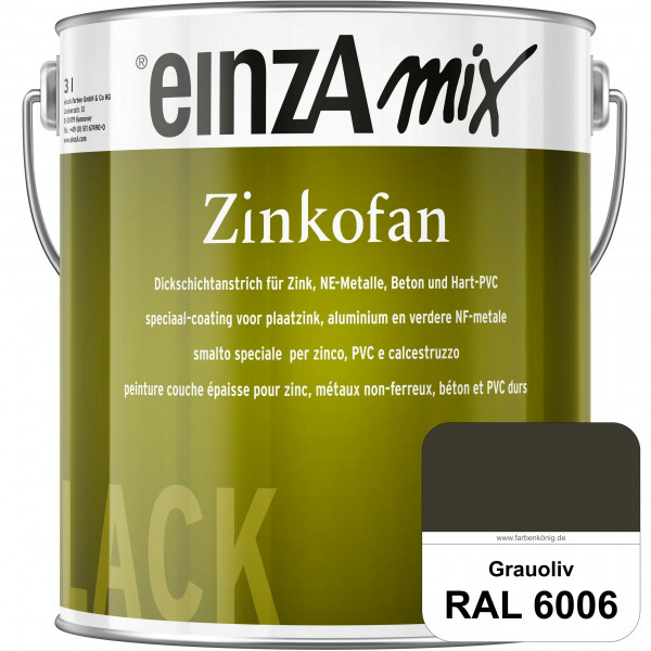 einzA Zinkofan (RAL 6006 Grauoliv) Hoch wetterbeständiges "Dickschicht-1-Topf-System"